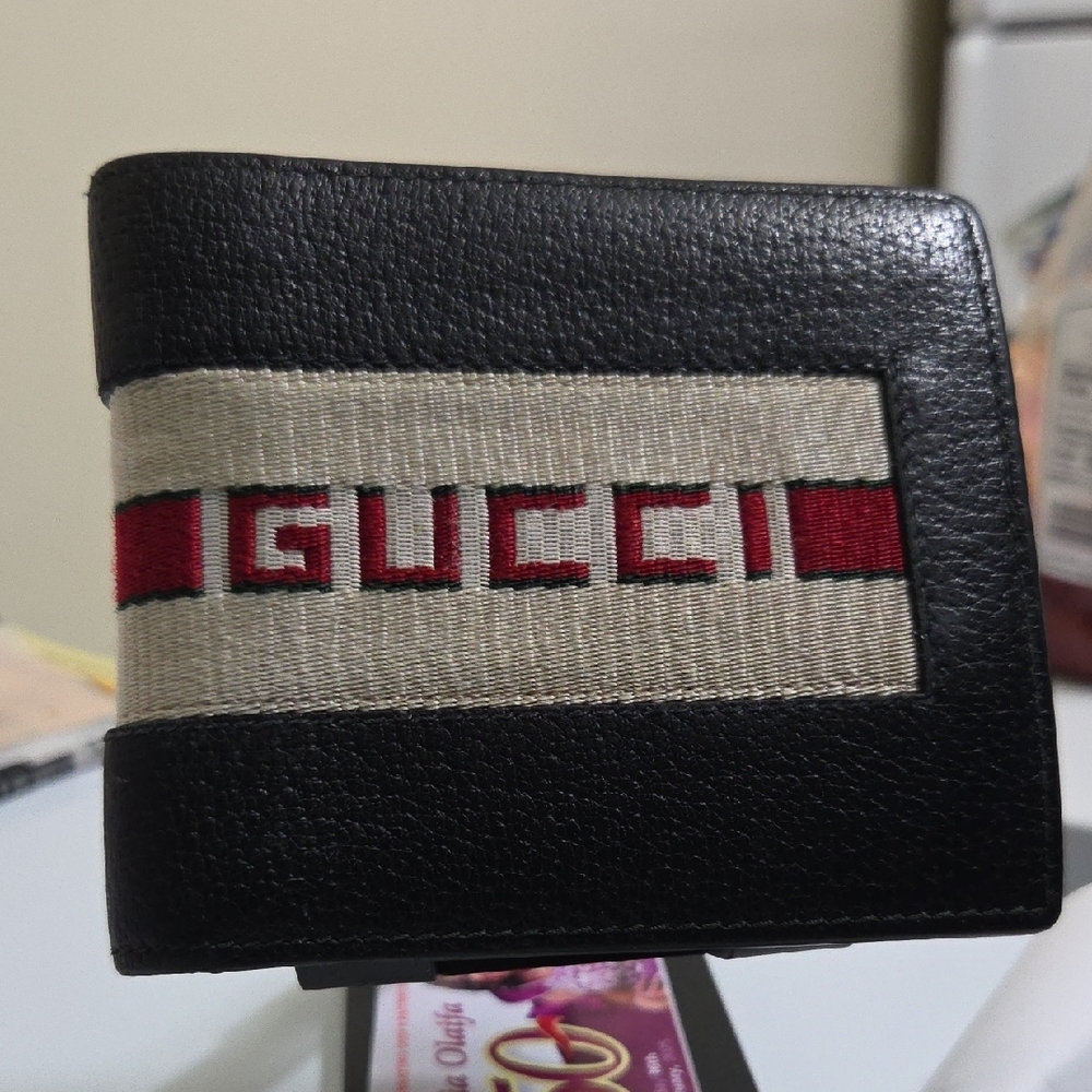 Gucci Techno Stripe Leather Bifold Wallet